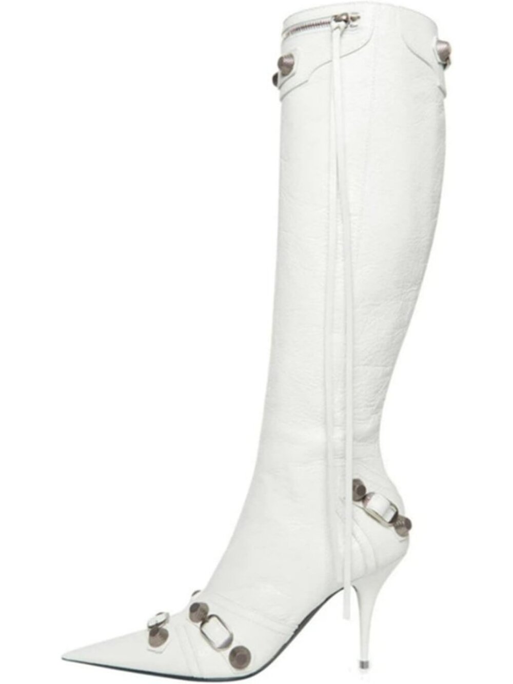 Women's White Stiletto Knee High Boots Pointed Toe Boot High Heel Boots Zipper - Picture 4 of 6